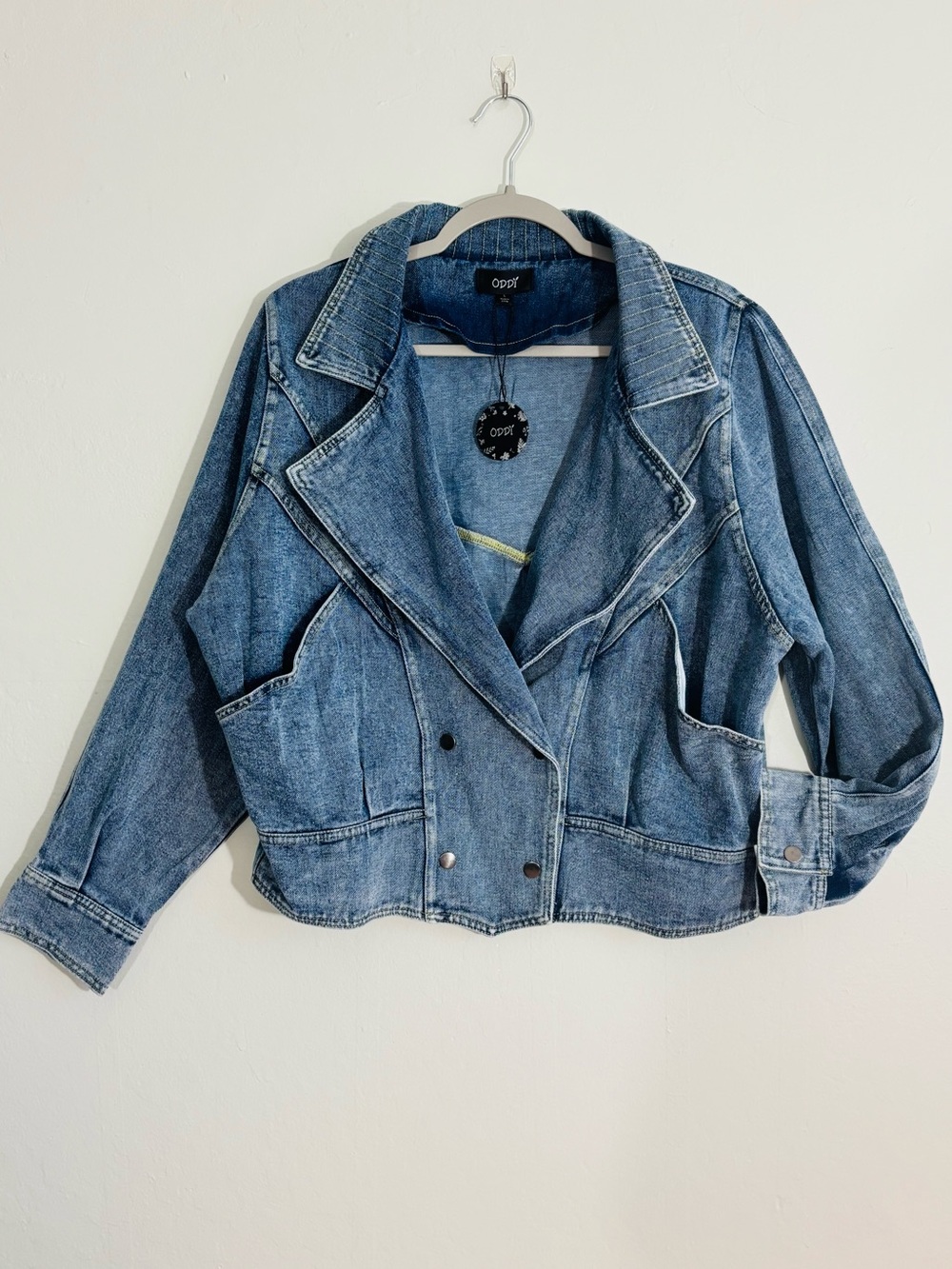 ODDI Double Breasted Washed Denim Jacket L NWT